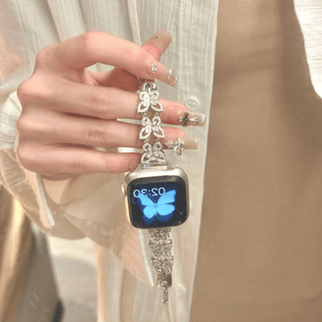 【N699】アップルウォッチバンド キラキラ 蝶々 Series10 apple watchバンド 女性