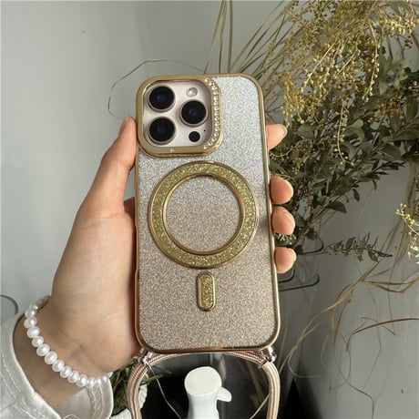 【N689】iphone ケース ショルダー 可愛い iphone ケース マグセーフ キラキラ