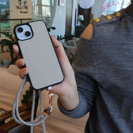 【N246】iphone16/15/14 ケース 本 革 高級 iphone ケース シンプル レザー グレージュ「ショルダーストラッププレゼント」