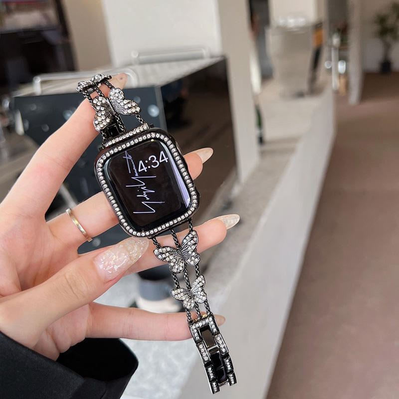 N258】「apple watchカバー付き」バタフライのアップルウォッチ バンド