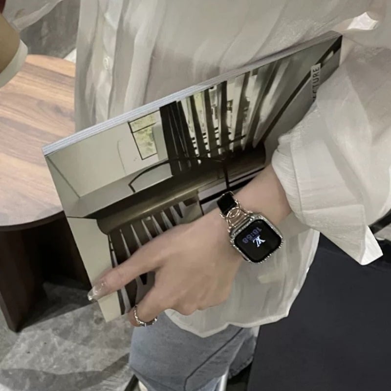 アップルウォッチ 最高ランクダイヤカバー　ナイロンレザーベルト アップルウォッチ 羨ましく 最高ランクダイヤカバー 本革レザーベルト