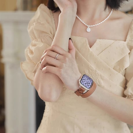 【N332】希少品 アップル ウォッチ シリーズ 10 バンド 二 重 本革 apple watch バンド レザー 高級 オレンジ グレージュ