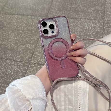 【N689】iphone ケース ショルダー 可愛い iphone ケース マグセーフ キラキラ