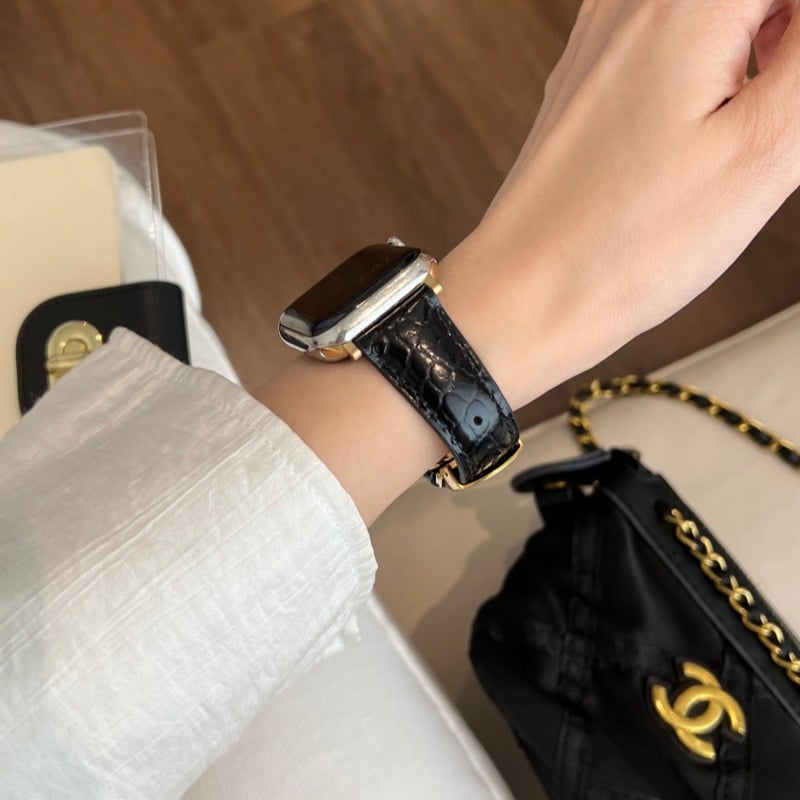 N638】apple watch series 10/11 バンド 革 クロコダイル アップ