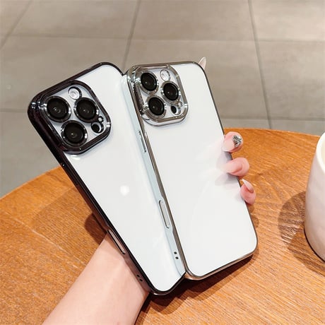 【N168】カメラレンズ保護フォルム付きのiPhone16/16proケース メタリックサイドカラークリアケース