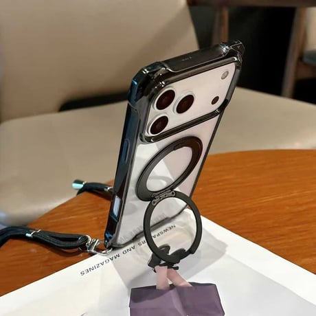 【N714】iphone17/16pro ケース ショルダー クリア magsafe ケース スタンド 付き