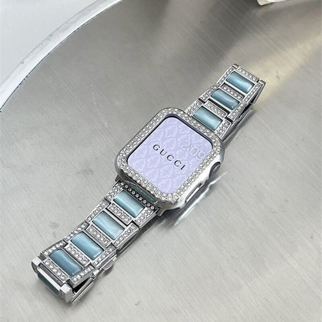 【N378】「apple watchケース付き」ステンレス+樹脂 apple watch バンド 女性 アップル ウォッチ バンド キラキラ 41mm/44mm/49mm