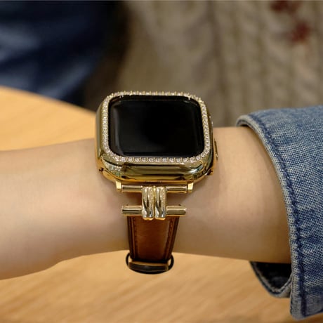 【N364】「ケース付き」apple watch レザー バンド おしゃれ 女性 アップル ウォッチ バンド 高級 キラキラカバーset