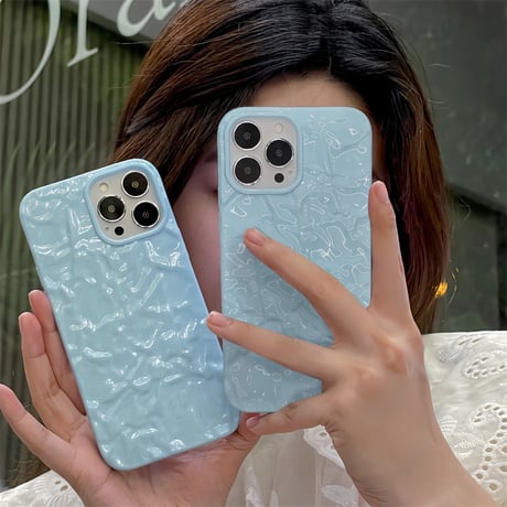 【N228】ベージュ ブルー iPhone16/15/14ケース しわ加工 持ちやすい