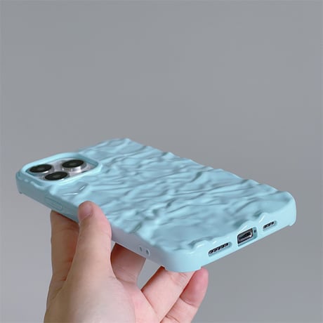 【N228】ベージュ ブルー iPhone16/15/14ケース しわ加工 持ちやすい