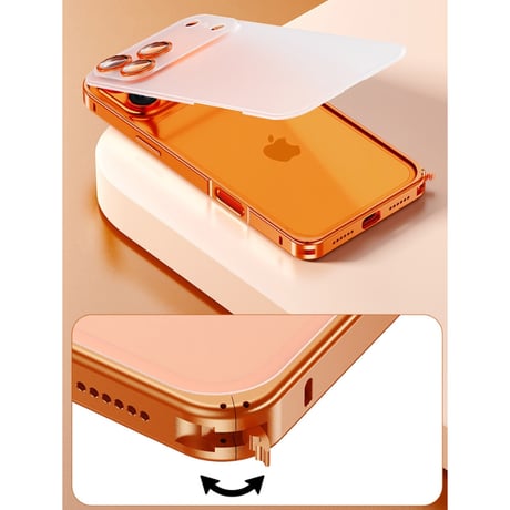【N398】iPhone17/17pro バンパー ケース アルミ クリア iPhone16/15ケース カメラ保護フィルム付き