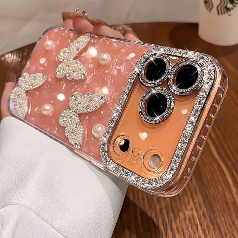 N778】iPhone ケース キラキラ スマホケース デコ バタフライ カメラ