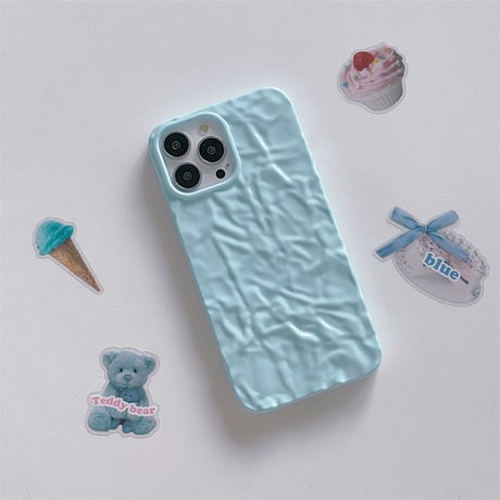 【N228】ベージュ ブルー iPhone16/15/14ケース しわ加工 持ちやすい