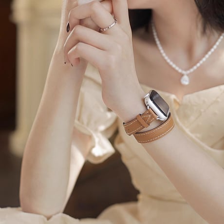 【N332】希少品 アップル ウォッチ シリーズ 10 バンド 二 重 本革 apple watch バンド レザー 高級 オレンジ グレージュ