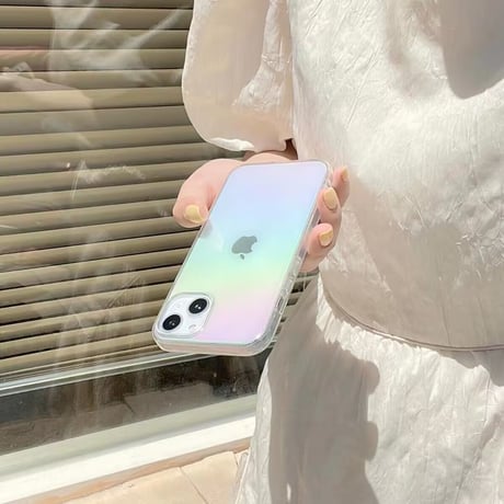 【N096】オーロラクリアiPhone16E/16pro/15ケース ハードソフト グラデーション おしゃれ