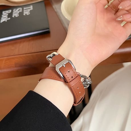 【N342】apple watch series 10 バンド 二 重 本革 アップル ウォッチ7/8/SE/新型Ultraバンド チェーン 男女兼用