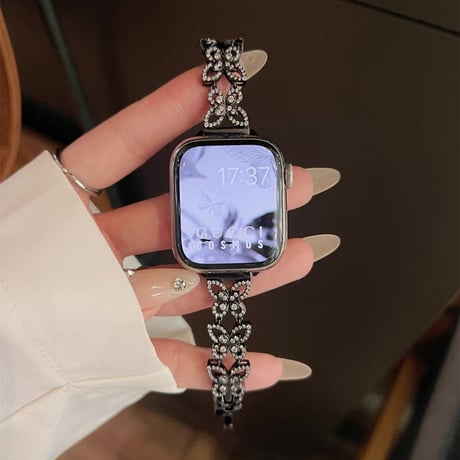 【N699】アップルウォッチバンド キラキラ 蝶々 Series10 apple watchバンド 女性