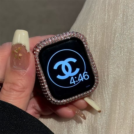 【N389】「保護フィルム一体型」アップル ウォッチ カバー キラキラ ラインストーン applewatch7/8/SEケース 高級 女性