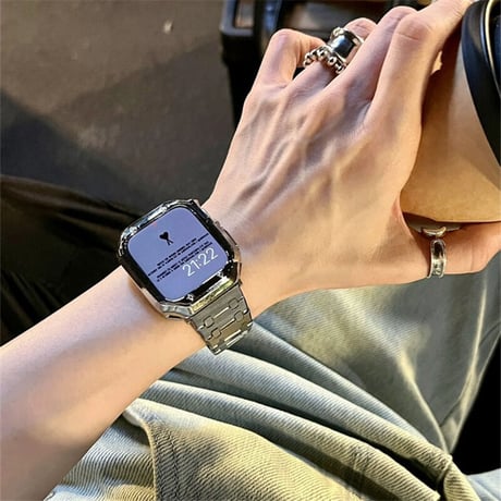 【N458】「バンド+ケース2点set」男女兼用 アップル ウォッチ バンド ステンレス applewatch アクセサリー