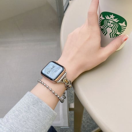 【N019】アップルウォッチ チェーンバンド おすすめ シルバー アナルビーズチェーンとセット