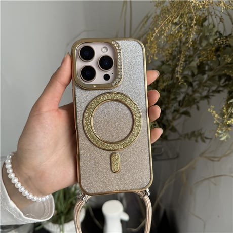 【N689】iphone ケース ショルダー 可愛い iphone ケース マグセーフ キラキラ
