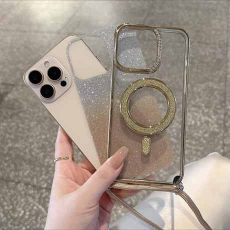 【N689】iphone ケース ショルダー 可愛い iphone ケース マグセーフ キラキラ