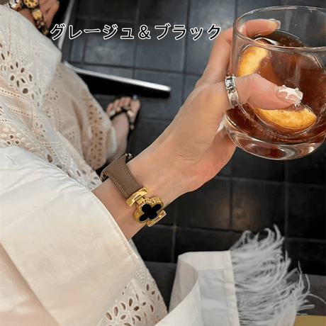 【N728】アップル ウォッチ レザー バンド 四葉のクローバー apple watch Series11/SE3対応 バンド かわいい 女性