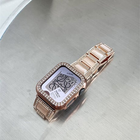 【N378】「apple watchケース付き」ステンレス+樹脂 apple watch バンド 女性 アップル ウォッチ バンド キラキラ 41mm/44mm/49mm
