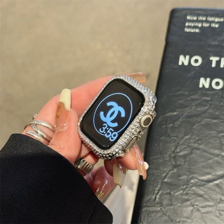 【N389】「保護フィルム一体型」アップル ウォッチ カバー キラキラ ラインストーン applewatch7/8/SEケース 高級 女性