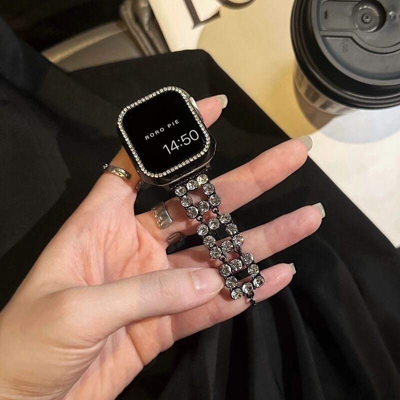 ブラック レッド applewatchバンド ステンレス カバー キラキラ ラバー  