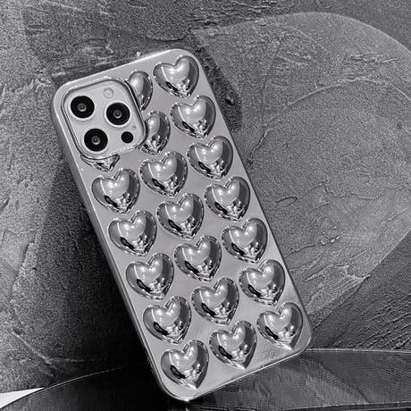 【N193】立体ハート柄iPhone16/15proケース かわいいピンク ぷくぷく