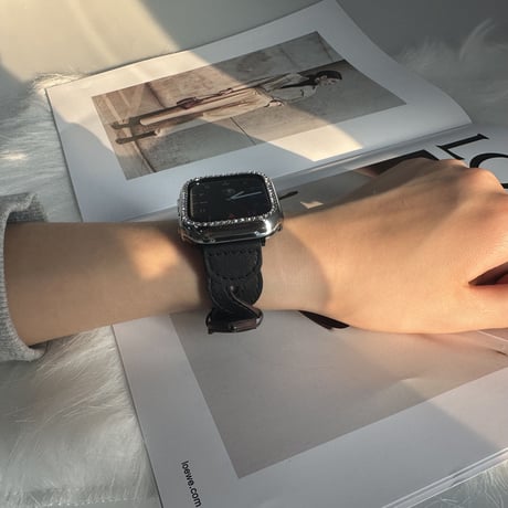 【N300】編込み本革applewatchバンド おしゃれ ブラック Set