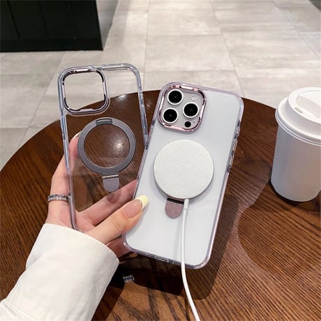 【N374】iPhone16pro マグセーフケース iPhone16 ケース スタンド iPhoneケース 透明 かわいい