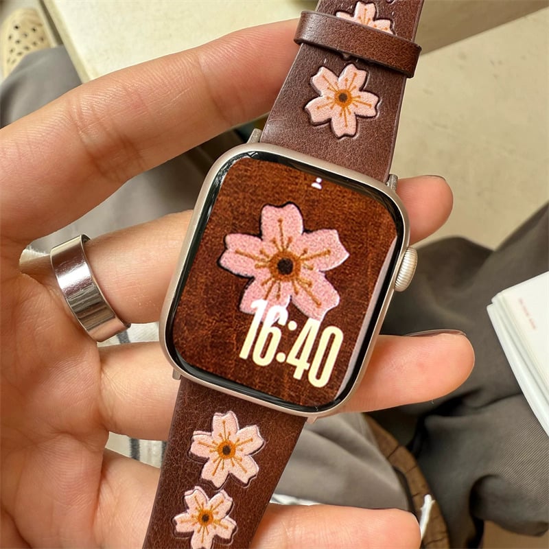 さくら　レザーバンド　アネモネ　Apple Watch GAACAL×カードキャプターさくら 彫刻入りのマグネット式アップル