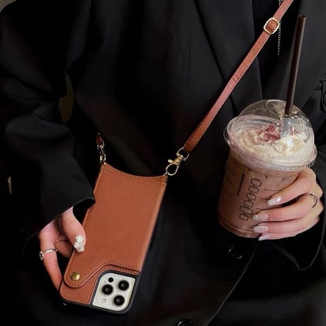 【N183】カード収納付きショルダースマホケース ミラー付きicカード iPhone16/15/14/13ケース 斜めがけ