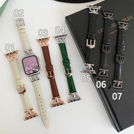 【N334】レザー apple watch バンド 細め 41mm/49mm アップルウォッチ 白/黒バンド 女性