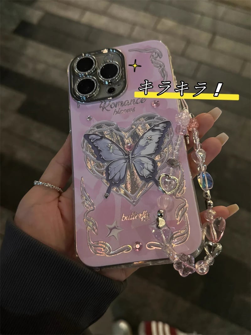 N182】iPhone15/14/13/12など対応ケース 蝶 かわいい 女子 人気 ピン