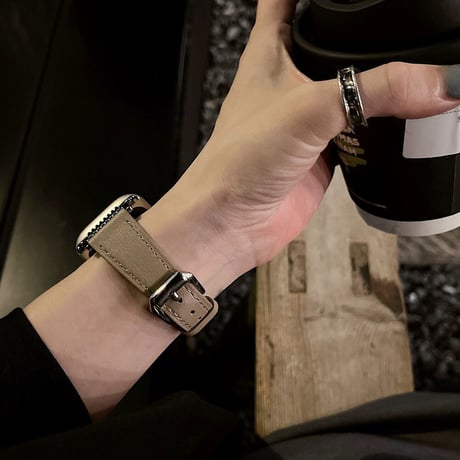 【N357】apple watch series 11 バンド 革 男女兼用 アップル ウォッチ バンド 韓国 黒 グレージュ