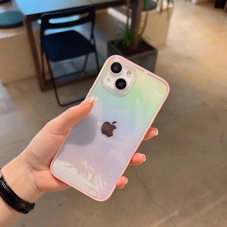 【N096】オーロラクリアiPhone16E/16pro/15ケース ハードソフト グラデーション おしゃれ