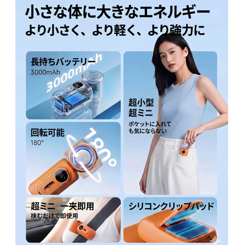N817】ミニ ファン ポータブル 扇風機 クリップ 式 ハンディ ファン