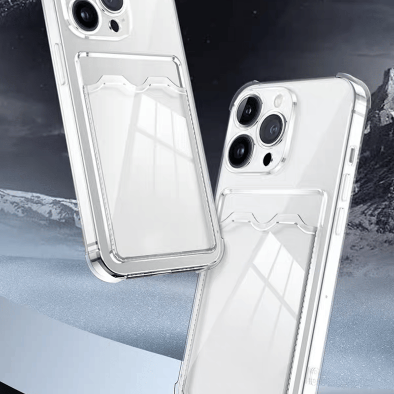 N348】背面カード収納 iphone ケース クリア メタリック スマホケース