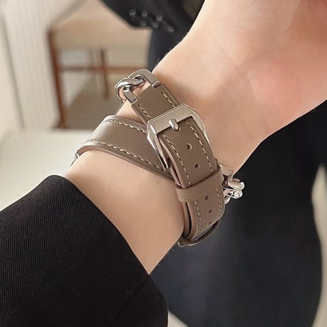 【N342】apple watch series 10 バンド 二 重 本革 アップル ウォッチ7/8/SE/新型Ultraバンド チェーン 男女兼用