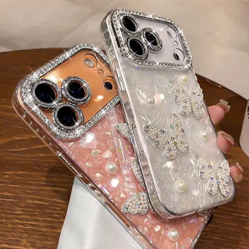 N778】iPhone ケース キラキラ スマホケース デコ バタフライ カメラ