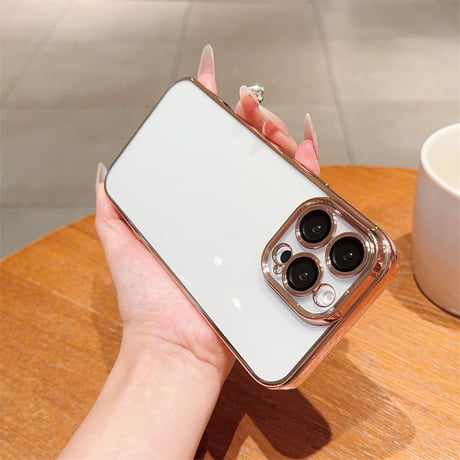 【N168】カメラレンズ保護フォルム付きのiPhone16/16proケース メタリックサイドカラークリアケース