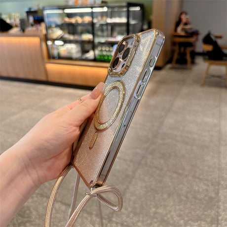 【N689】iphone ケース ショルダー 可愛い iphone ケース マグセーフ キラキラ