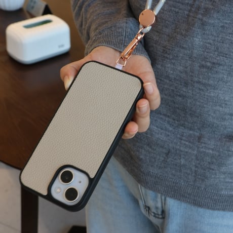【N246】iphone16/15/14 ケース 本 革 高級 iphone ケース シンプル レザー グレージュ「ショルダーストラッププレゼント」