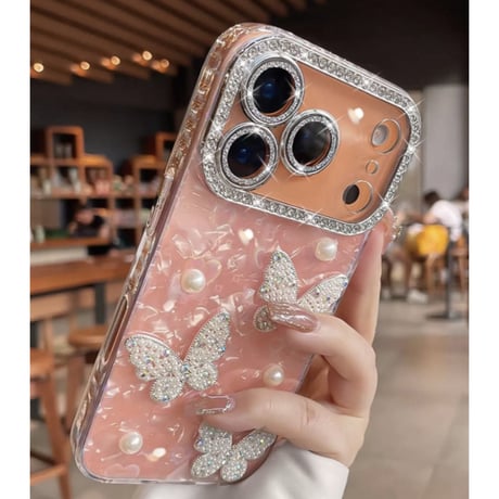 【N778】iPhone ケース キラキラ スマホケース デコ バタフライ カメラ保護フィルム 付き