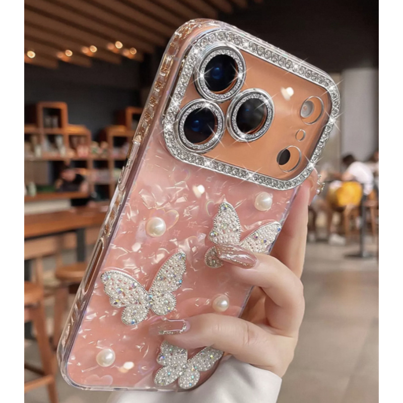 iPhone デコケース N778】iPhone ケース キラキラ スマホケース デコ バタフライ カメラ