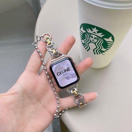 【N019】アップルウォッチ チェーンバンド おすすめ シルバー アナルビーズチェーンとセット