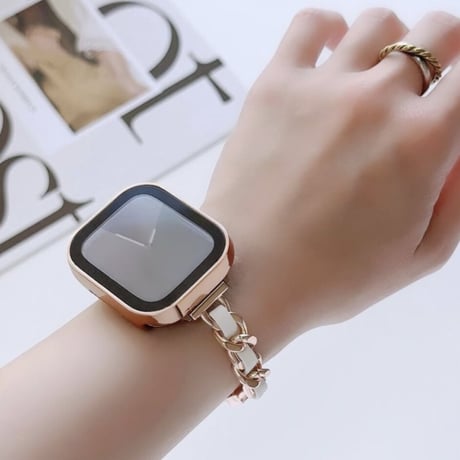 【N594】アップル ウォッチ ケース おしゃれ 防水 スクエア apple watch カバー おすすめ「ガラスフィルム一体型」